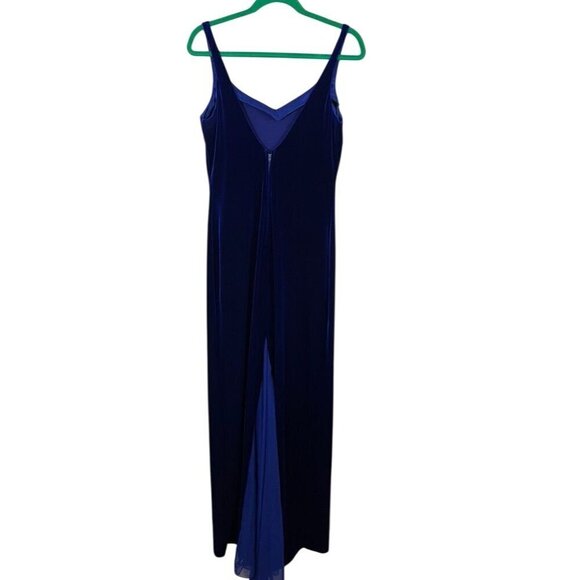 Vintage Velvet Maxi Dress 13 Blue Tank Chiffon Festive Holiday Prom Y2K Wedding - Picture 1 of 16